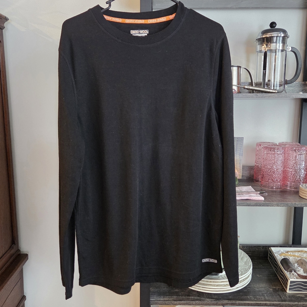 Omni Wool Men's Black Long Sleeve Shirt 80% Polyester 20% Wool XL